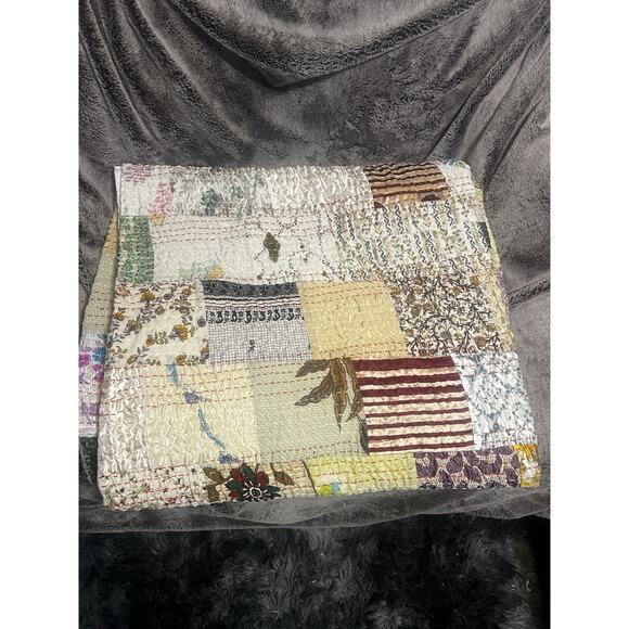 Handmade Kantha Quilt Vintage Boho Throw Blanket Bedspread 96x84 in Hippie Decor - Picture 4 of 8